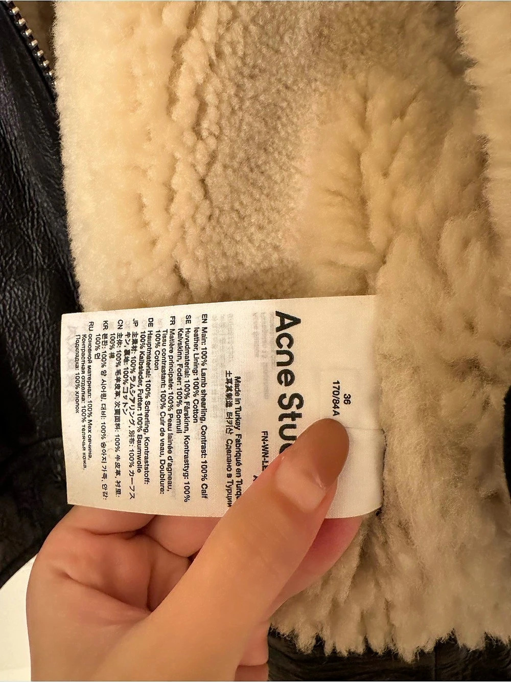 Acne Studios Shearling-Lined Leather Biker Jacket - Picture 5 of 7